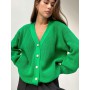 V-neck Knitted Women Sweater Cardigan Green Single Breasted Elegant Loose Autumn Lady Sweaters Casual Long Sleeve Top Female