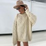 O-neck Twist Women Sweater Dress Jumper Check Knitted Long Drop-shoulder Sleeve Loose Ladies Sweaters Autumn Winter Fashion Top