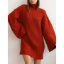 Turtleneck Knitted Women's Sweaters Pullover Solid Casual Loose Flare Sleeve Elegant Dresses For Female 2021 Winter Ladies Dress