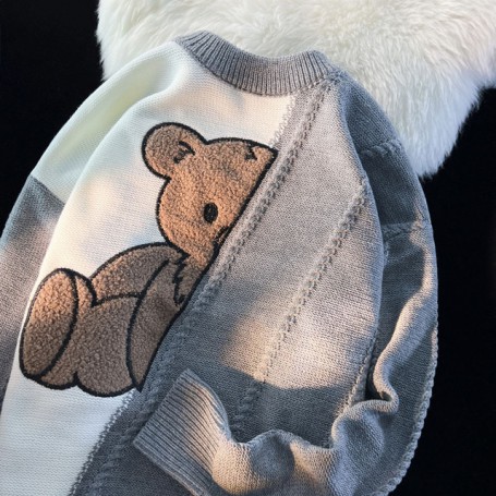 Women's Retro Bear Knitted Sweater Loose And Casual Pullover New Autumn And Winter Keep Warm Sweater Tops Chic Long Sleeves