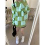 Women's Autumn Winter Korean Style Fashion Sweater  New Plaid Contrast Color Oversized Pullover Medium And Long Knitted Top