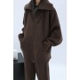 Women's Brown Lapel Sweater Two-piece Autumn And Winter Thickened Knitted Cardigan Coat Top + Wool Pants 2-piece Set Outsuits