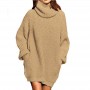 oversized long sleeve turtleneck knitted sweater for women Solid white pullover Fashion double pocket sweater dress