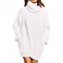oversized long sleeve turtleneck knitted sweater for women Solid white pullover Fashion double pocket sweater dress