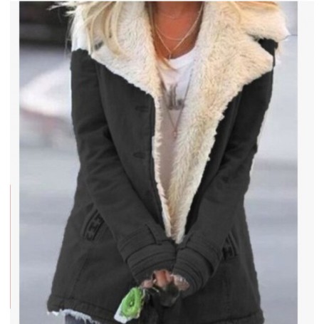 5xl fleece-lined coat Women long sleeve turn-down collar button-up jacket Khaki purple green black blue brown abrigos