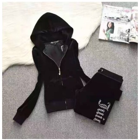 Spring And Autumn Ladies Sweatshirt Velvet Zipper Hoodie Casual Fashion Sportswear Two-piece Sportswear
