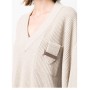 Women's V-Neck Knitted Pullover Hand Beaded Pocket Decor Fall New Ladies Long Sleeve All-Match Loose Sweater Top