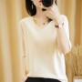 Summer Thin Woman's T-Shirt Short Sleeve V-Neck Blouse Female Pullover Jumper Women Sweater Cotton Knitted Top Basic Tee Outwear