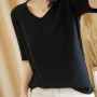 Summer Thin Woman's T-Shirt Short Sleeve V-Neck Blouse Female Pullover Jumper Women Sweater Cotton Knitted Top Basic Tee Outwear
