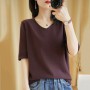 Summer Thin Woman's T-Shirt Short Sleeve V-Neck Blouse Female Pullover Jumper Women Sweater Cotton Knitted Top Basic Tee Outwear