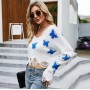 Woman Korean Fashion Butterfly Knitted Sweaters Harajuku Sweet Cropped Tops Off Shoulder Casual Loose