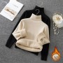 Warmer Plus Velvet Turtleneck Sweaters Women Korean Casual Slim Bottoming Tops Thicken Solid Knitted Pullover