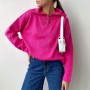 Women Zip Sweaters Fashion Female Casual Polo Neck Solid Oversized Pullovers Jumper Knitted Winter Tops