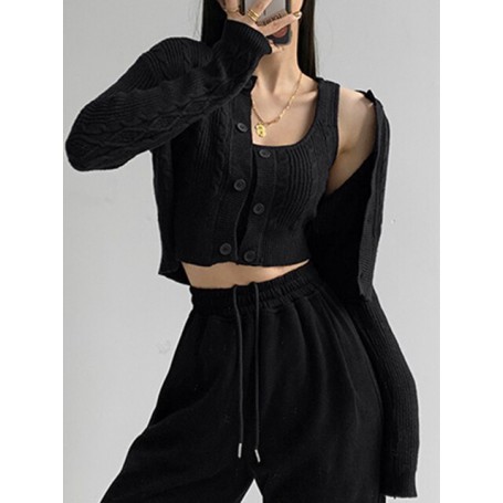 Women's Vintage Knitted Sexy Sweater Cardigan Crop Top Two Piece Spring Autumn Tops Suspender Vest Grace Streetwear Clothes