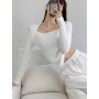 Knitted Women's Sweater Square Collar Long Sleeve Sweaters Pullover Female Spring Autumn Tops Fashion Clothes Black White