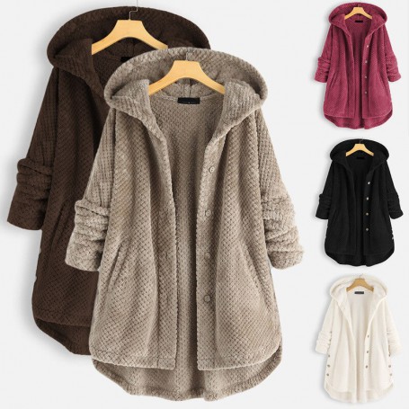 Europe and The United States  Plus Size Women's Hooded Double-sided Fleece Fashion Medium and Long Plus Size Women's Hooded Coat
