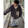 90s retro street hip-hop patchwork embroidery oversized sweatshirt female loose Korean couple zipper hoodie