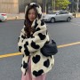 Love Pattern Plush Oversized Jacket Hairy Girl Winter Loose Korean Thickening Warm Zipper Hooded Sweatshirt