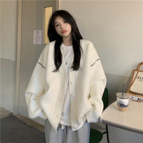 Autumn and Winter Lazy Wind Soft Waxy Sweet College Style Sweater Cardigan Female Student Korean Style Loose Wear Outer Coat