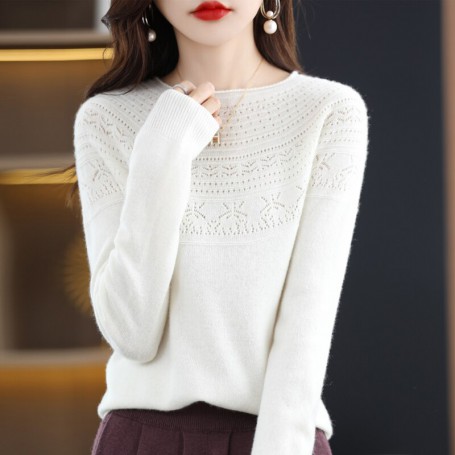 New 100% Pure Wool Women's One-line Ready-to-wear Knitted Sweater Autumn And Winter Long-sleeved Rolled Collar Sweater