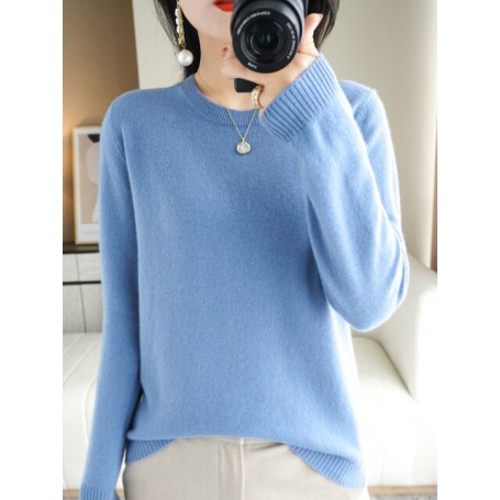 Spring And Autumn New Ladies Round Neck Knitted Sweater Comfortable And Elegant All-match Long-sleeved Pullover Knitted Top