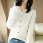 Ladies Spring And Autumn New Round Neck Knitted Sweater Close-Fitting Comfortable Fashion Pullover Long-Sleeved Cardigan Top