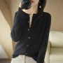 Ladies Spring And Autumn New Round Neck Knitted Sweater Close-Fitting Comfortable Fashion Pullover Long-Sleeved Cardigan Top