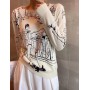 Wool Knit T-Shirt Women's Long Sleeve Top Graffiti Digital Jacquard Pullover Ladies Sweater