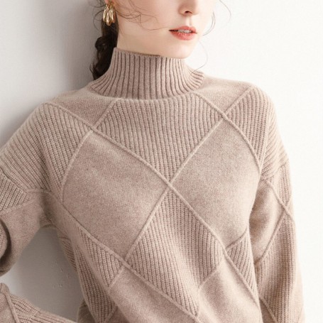 Winter New Cashmere Sweater Women Turtleneck Large Size Sweater 100%Pure Wool Knit Pullover High Collar Thick Shirt Lady Jacket