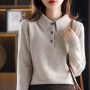 New Cashmere Sweater All-Match Knitted Pullover Fall/Winter Lapel Base Shirt 100%Pure Wool Plus Size Warm Women's Loose Top