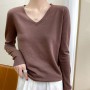 Female New V-Neck Knitted Sweater Long-Sleeved Loose Pullover Spring/Summer Casual Solid Base Shirt Thin Sweater Wild Women Top