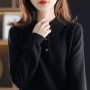 New Cashmere Sweater All-Match Knitted Pullover Fall/Winter Lapel Base Shirt 100%Pure Wool Plus Size Warm Women's Loose Top