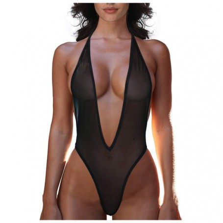 Deep V Sexy Bikini Woman One Piece Sheer Swimsuit Women Maillot De Bain Femme Lace Mesh Swimwear Women