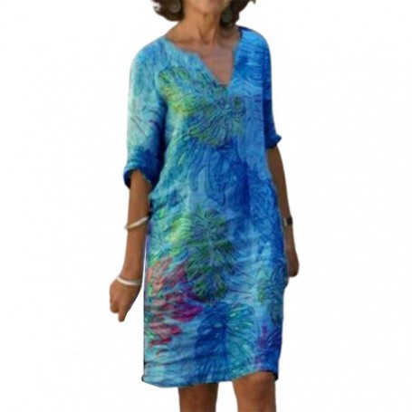 Popular Lady Dress Lightweight Female Dress V Neck Soft Printed Line Autumn Boho Midi Dress