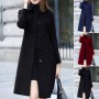 Mid-Length Single-Breasted Turn-down Collar Women Coat Elegant Soft Cardigan Warm Lapel 	Long Sleeves Winter Jacket Overcoat