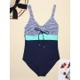 One Piece Women Swimsuit Ruched Striped Swimwear Bandage Beach Bathing Suit Tummy Control Monokinis Swimming Suit Bodysuit