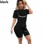 2 Piece Women Casual Sets Solid Color Print Summer Short Sleeve Top Solid High Waist Shorts Casual Tracksuit Female Suits S-3XL