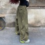 Casual Baggy Wide Leg Sweatpants Drawstring Low Waist Streetwear Cargo Pants Womens Hippie Joggers Trousers