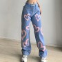 Baggy Girl Jeans Women Heart Print New Aesthetic Vintage 90s Streetwear Denim Trousers Low Waist Straight Pants