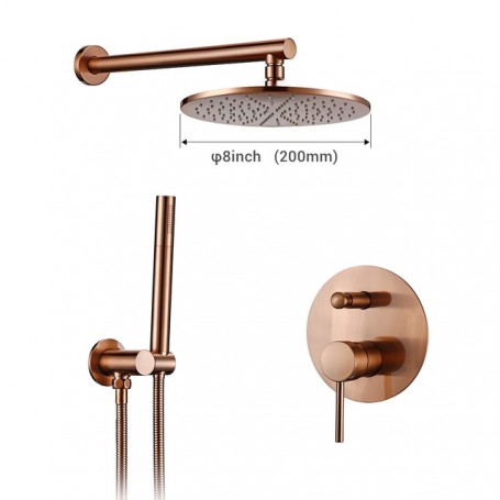 Brass Brushed Rose Gold Shower Bathroom Faucet Ceiling Wall Arm Diverter Mixer Handheld Spray Sets With 8-12" Rian Shower Head