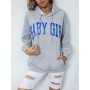 Streetwear Women Jogging Hoodies Casual Grey with Big Pocket Hooded Letter Drawstring Pullover Sweatshirt