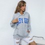 Streetwear Women Jogging Hoodies Casual Grey with Big Pocket Hooded Letter Drawstring Pullover Sweatshirt