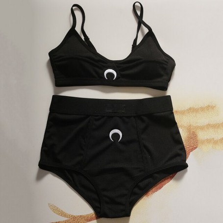 Women'S Moon Embroidered Straps Corset Top Solid Color Party Bra Set  New Sexy Push Up Bikini Set Two Pieces Swimwear