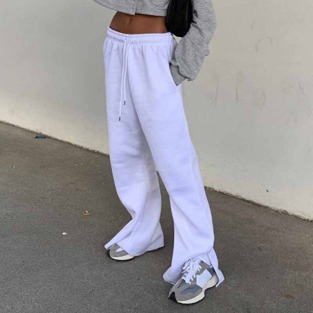 Loose Casual Women's Pants White Mopping Slit Wide Leg Trousers Oversize Trousers Fashion Female Clothes