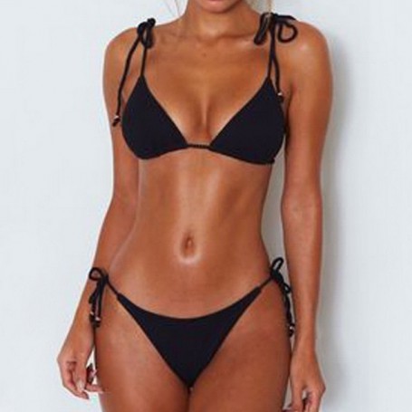 Bikini Swimwear Women Special Material Simple Solid Sexy Bathing Suits Bandage Pink/Yellow/Black/White/Red/Blue Swimsuit