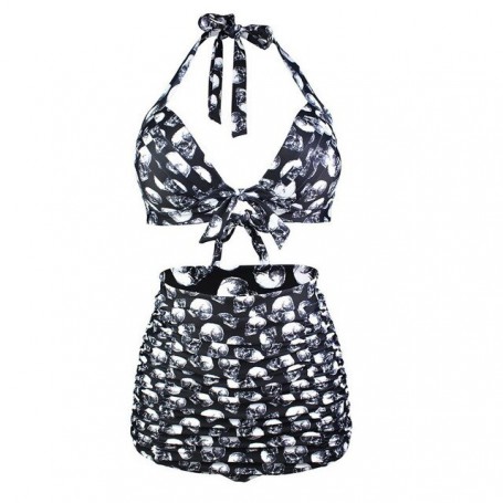 Skulls Bikinis Swimwear Plus Size Vintage Biquini Bathing Suit High Waist Halter Bikini Push up Swimsuit Maillot De Bain