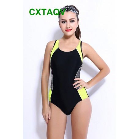 Patchwork One-piece Raceback Swimsuit Wire Free With Chest Pad Push Up Swimwear High Elastic Plus Size 4XL Professional Swimming