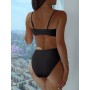 Drawstring Bikinis High Waist Swimsuit Female Folds Pit Fabric Black Swimwear Women Bath Suit Bandage Bikini Set