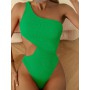 Sexy One Shoulder Swimsuits Female Cut Out Bodysuits Pink Green Monokini Wavy Fabric Swimwear New Bath Suits One Piece