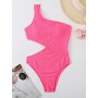 Sexy One Shoulder Swimsuits Female Cut Out Bodysuits Pink Green Monokini Wavy Fabric Swimwear New Bath Suits One Piece